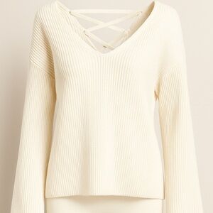 Topshop Ivory Lace Up Back Sweater Coquette Balletcore Knit Size 2